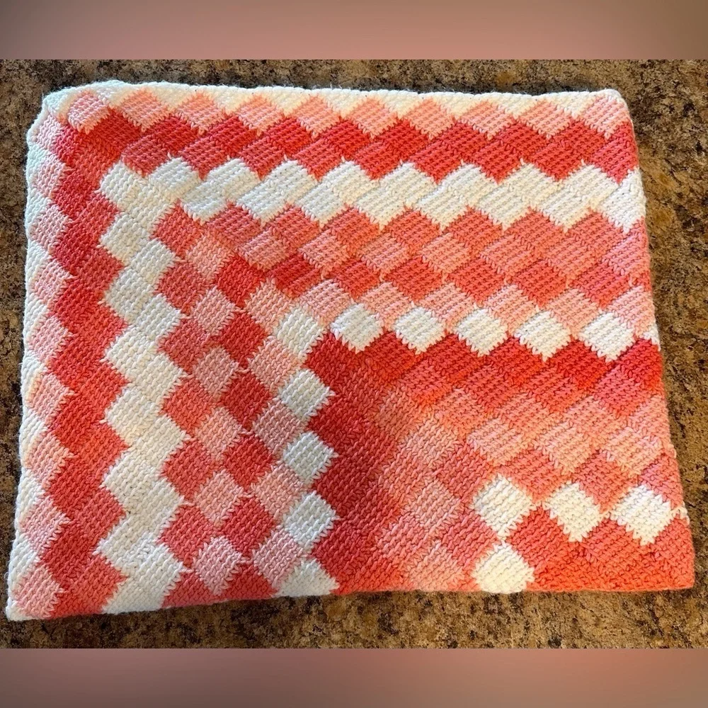 Handmade Baby Blanket Gingham Pattern Pink, Coral & White 43x35 Inches Washable